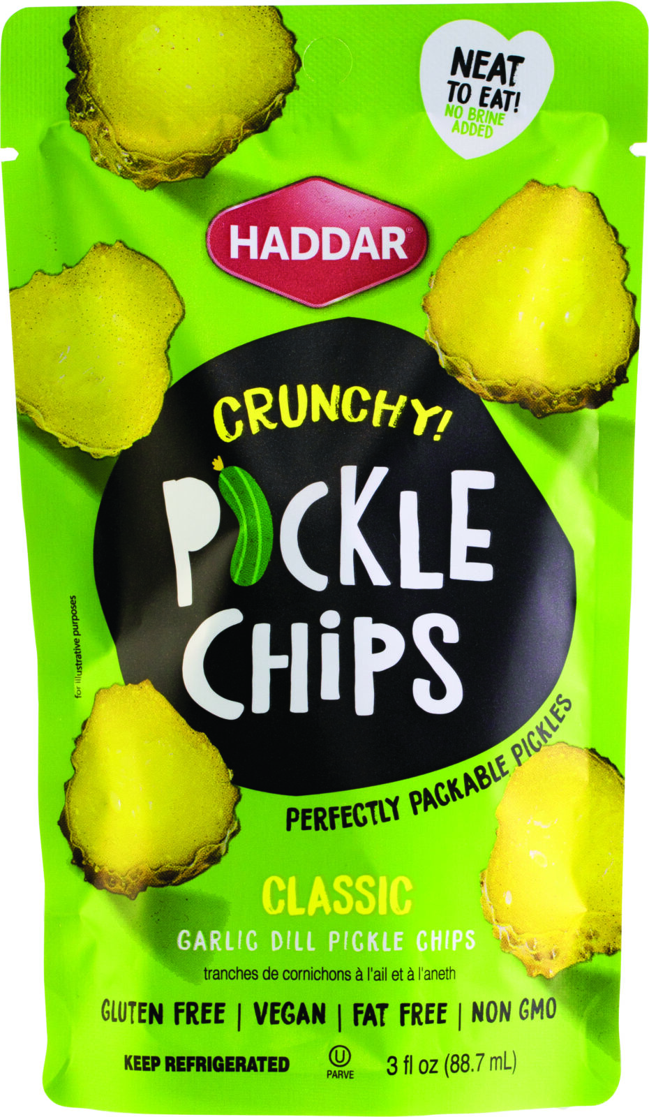 Pickle Chips Classic Garlic Dill Pouch 3Oz Haddar