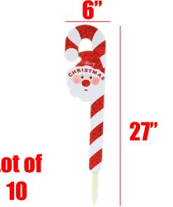 10 Lot 27" Christmas Holiday Lawn Stake Santa Candy Cane Wood Garden Decoration